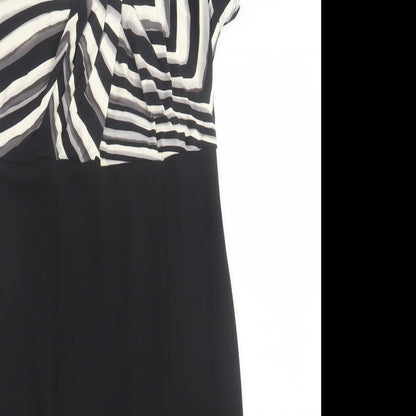 BHS Womens Black Striped Polyester A-Line  Size 12  V-Neck Pullover