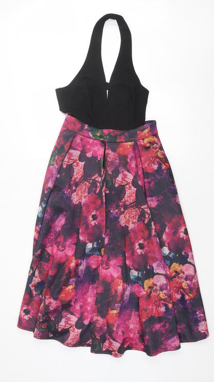 A.B.S Collection Womens Purple Floral Polyester Fit & Flare  Size S  Halter Button