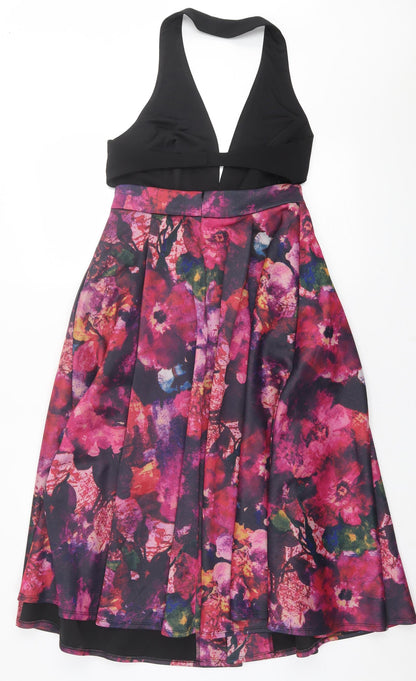 A.B.S Collection Womens Purple Floral Polyester Fit & Flare  Size S  Halter Button