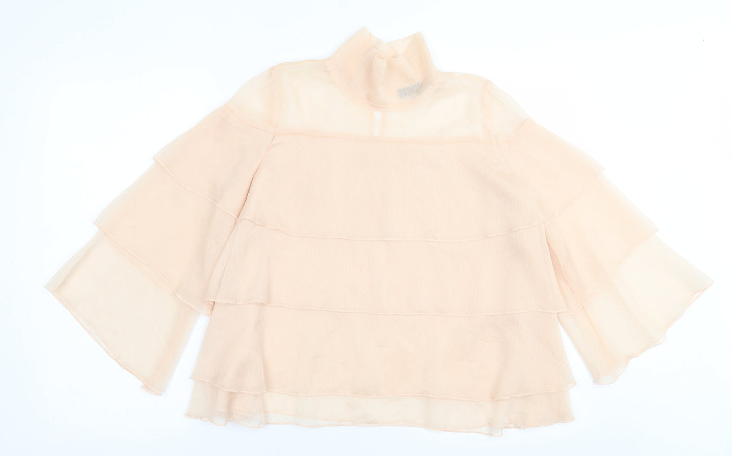 KILKY Womens Beige  Polyester Basic Blouse Size S High Neck