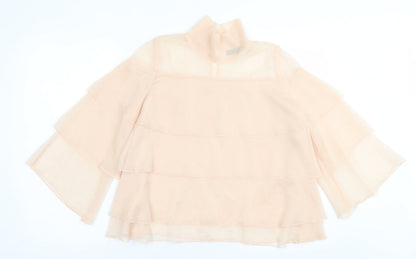 KILKY Womens Beige  Polyester Basic Blouse Size S High Neck