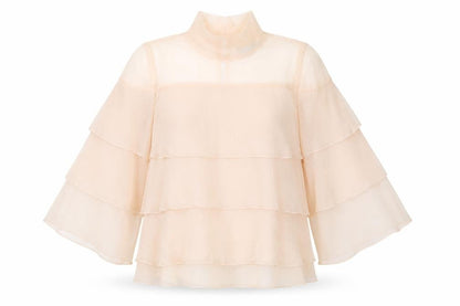 KILKY Womens Beige  Polyester Basic Blouse Size S High Neck