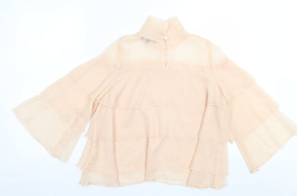 KILKY Womens Beige  Polyester Basic Blouse Size S High Neck