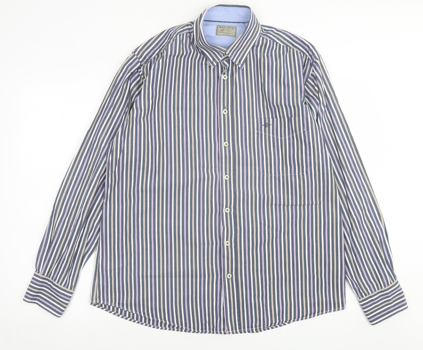 Baileys Mens Multicoloured Striped Cotton  Button-Up Size L Collared Button