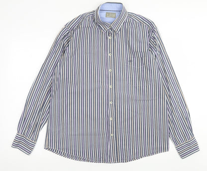 Baileys Mens Multicoloured Striped Cotton  Button-Up Size L Collared Button