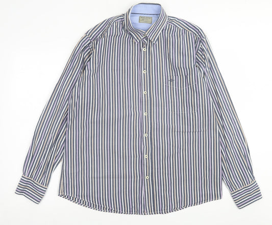 Baileys Mens Multicoloured Striped Cotton  Button-Up Size L Collared Button