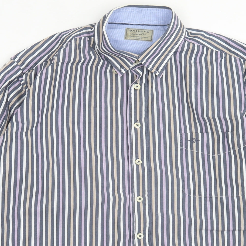 Baileys Mens Multicoloured Striped Cotton  Button-Up Size L Collared Button