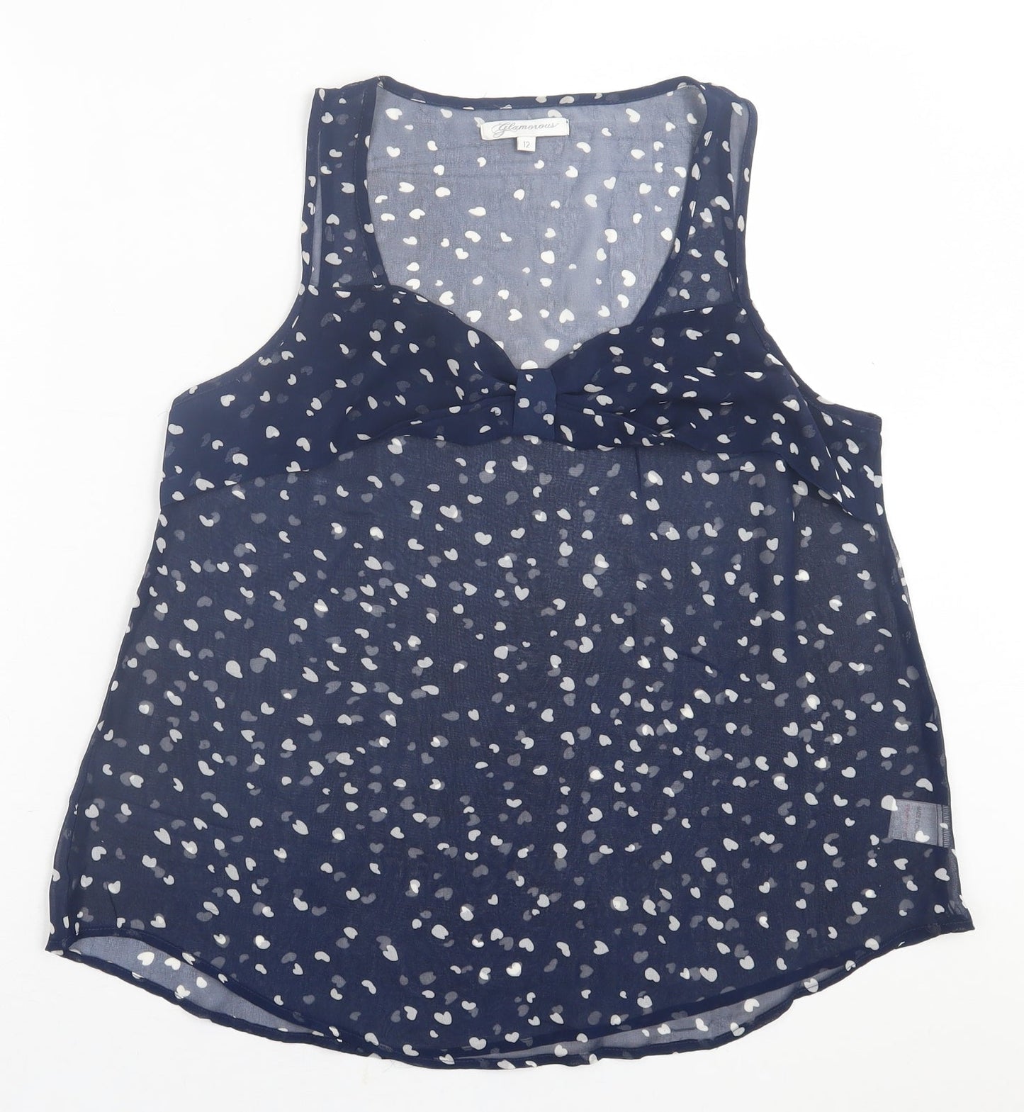 Glamorous Womens Blue Geometric Polyester Basic Tank Size 12 Scoop Neck