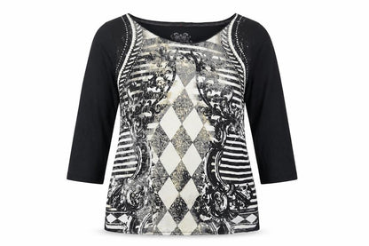 colsen Womens Multicoloured Geometric Polyester Basic T-Shirt Size 10 Crew Neck