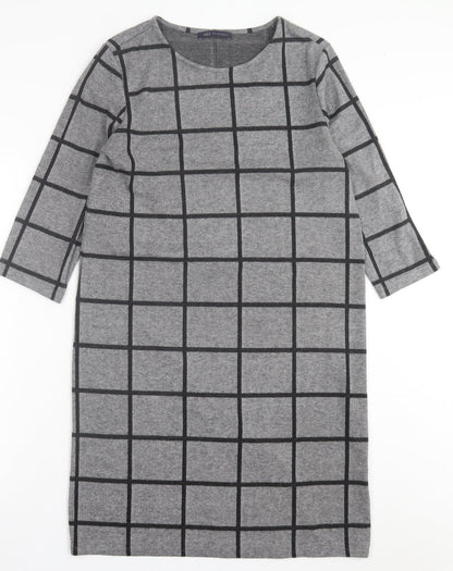 Marks and Spencer Womens Grey Check Polyester A-Line  Size 10  Crew Neck Pullover