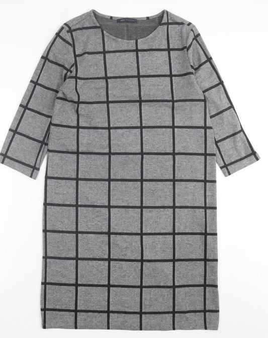 Marks and Spencer Womens Grey Check Polyester A-Line  Size 10  Crew Neck Pullover