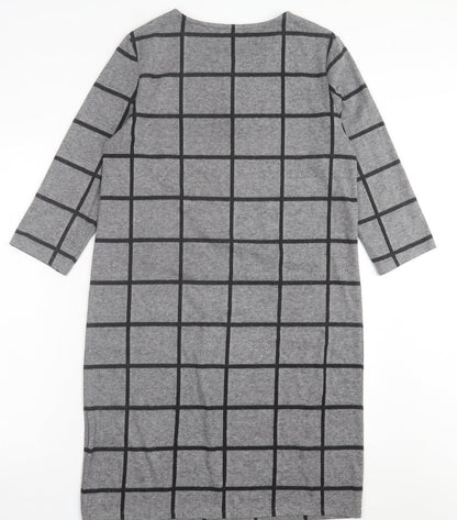 Marks and Spencer Womens Grey Check Polyester A-Line  Size 10  Crew Neck Pullover