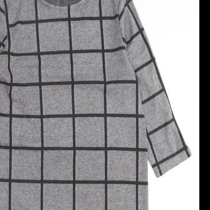 Marks and Spencer Womens Grey Check Polyester A-Line  Size 10  Crew Neck Pullover