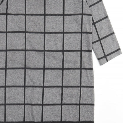 Marks and Spencer Womens Grey Check Polyester A-Line  Size 10  Crew Neck Pullover