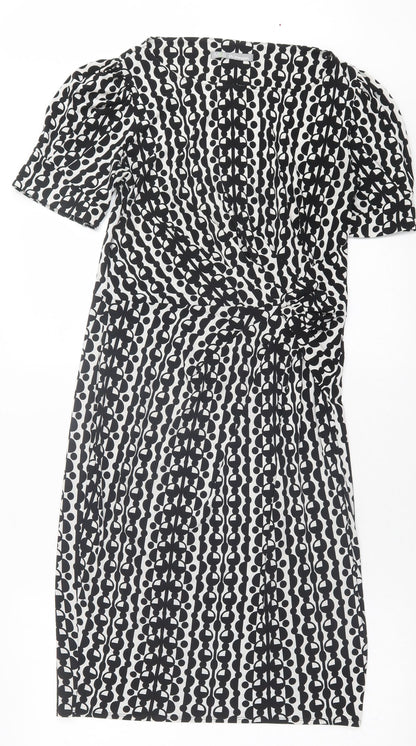 Marks and Spencer Womens Black Geometric Polyester A-Line  Size 10  Crew Neck Pullover