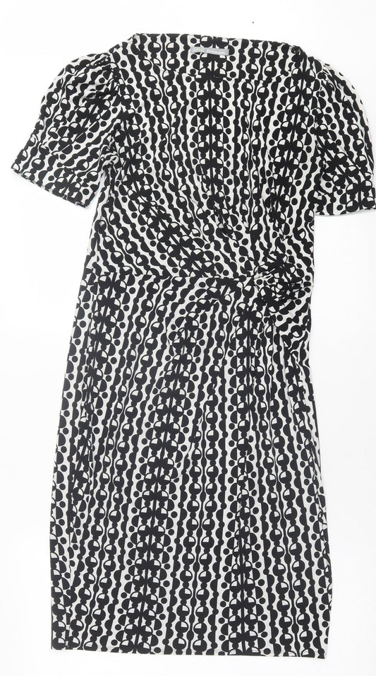 Marks and Spencer Womens Black Geometric Polyester A-Line  Size 10  Crew Neck Pullover
