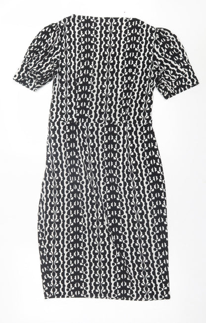 Marks and Spencer Womens Black Geometric Polyester A-Line  Size 10  Crew Neck Pullover