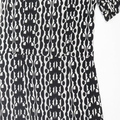 Marks and Spencer Womens Black Geometric Polyester A-Line  Size 10  Crew Neck Pullover