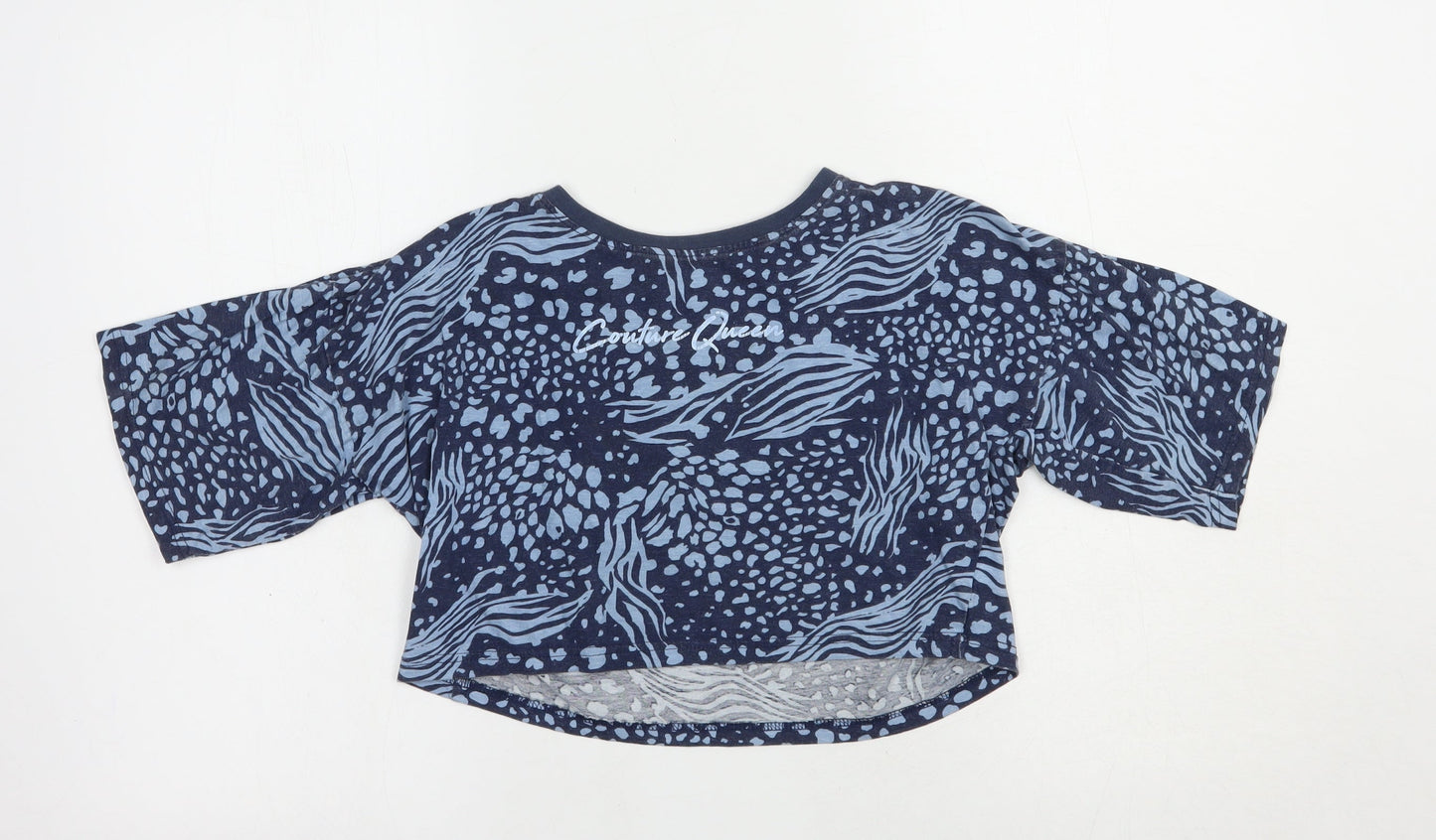 Studio Girls Blue Animal Print Cotton Cropped T-Shirt Size 12-13 Years Crew Neck Pullover