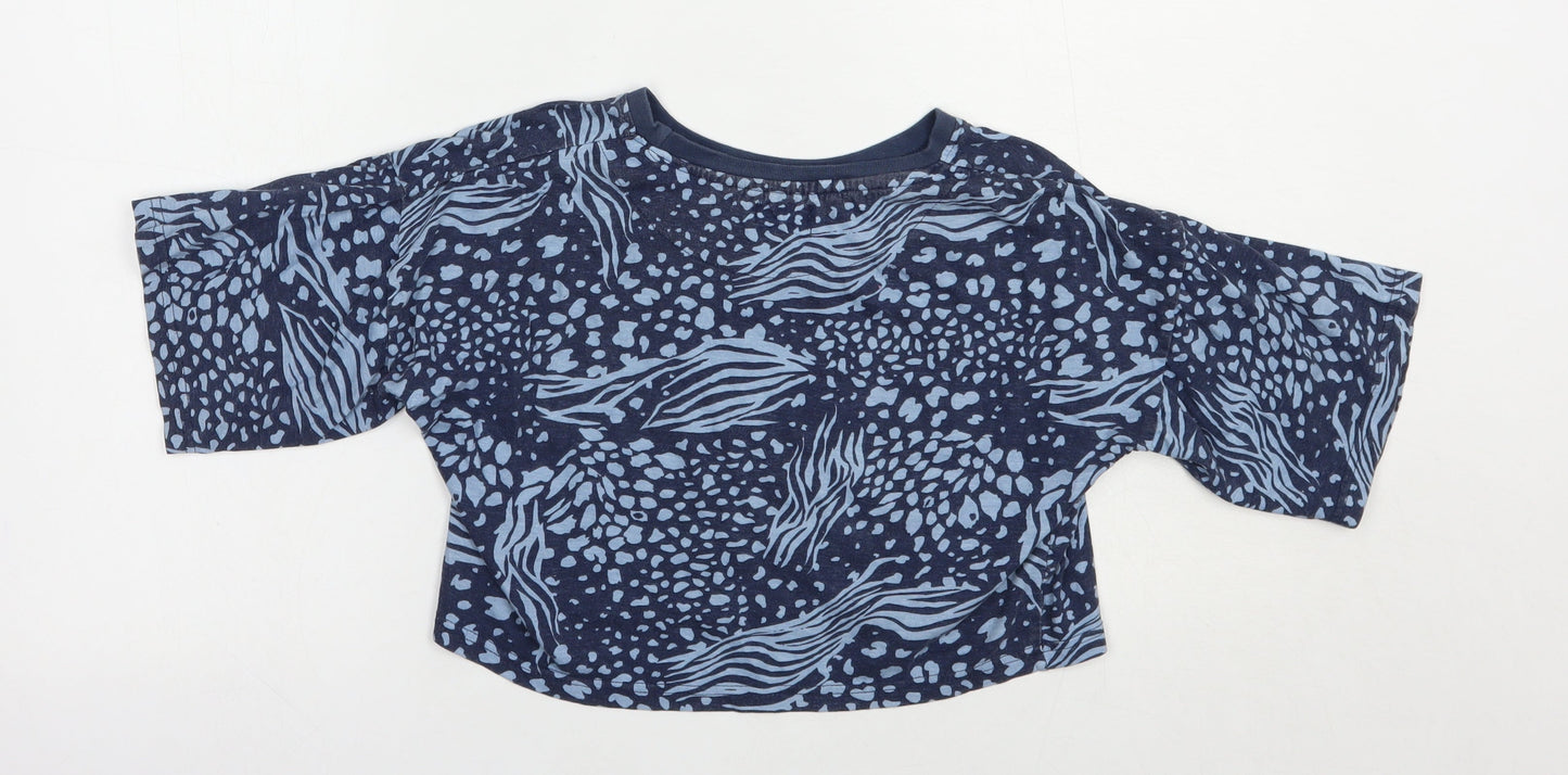 Studio Girls Blue Animal Print Cotton Cropped T-Shirt Size 12-13 Years Crew Neck Pullover