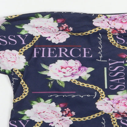 Studio Girls Blue Floral Polyester Cropped T-Shirt Size 12-13 Years Crew Neck Pullover - Sassy