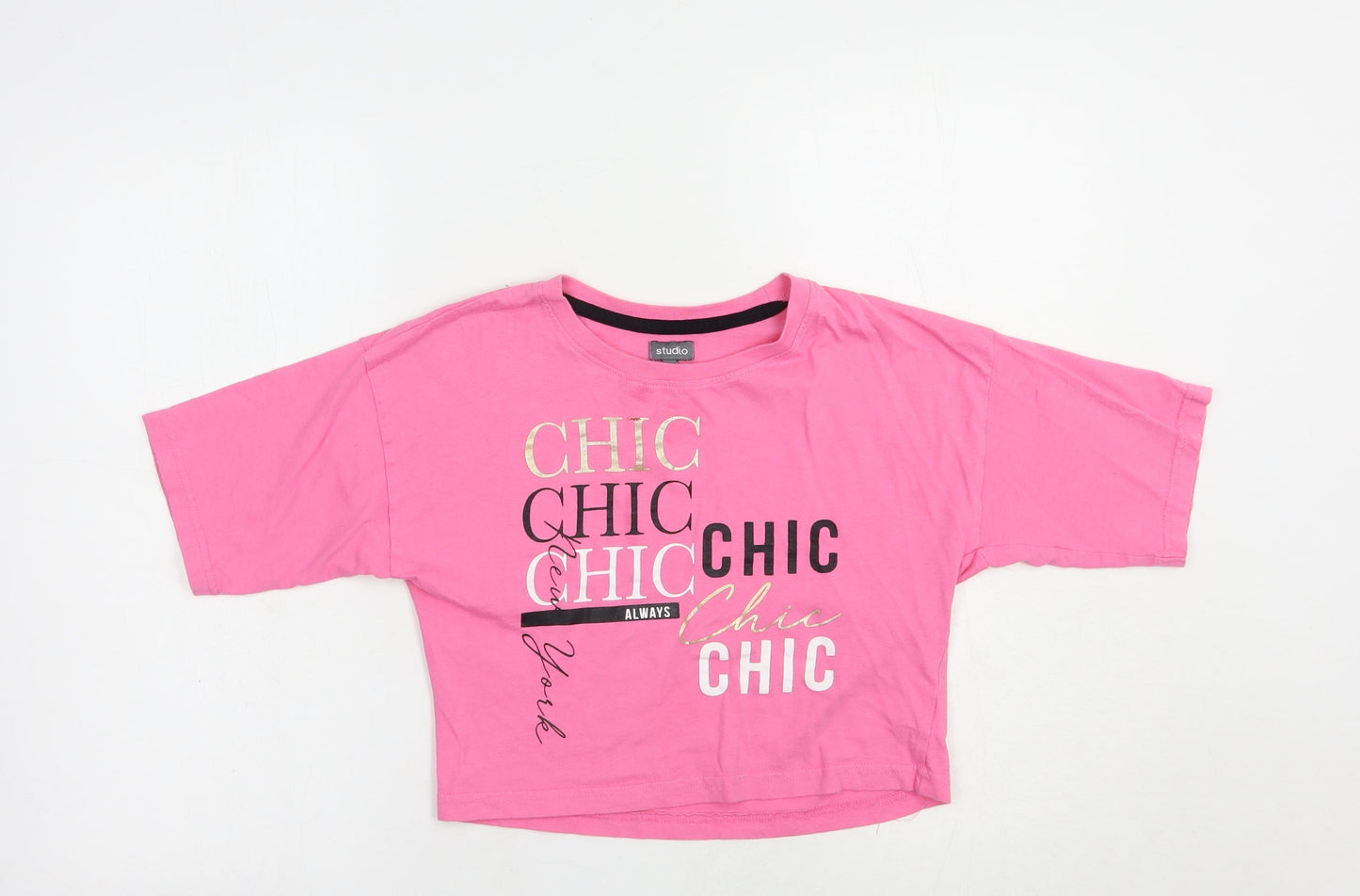 Studio Girls Pink  Cotton Cropped T-Shirt Size 12-13 Years Crew Neck Pullover - Chic