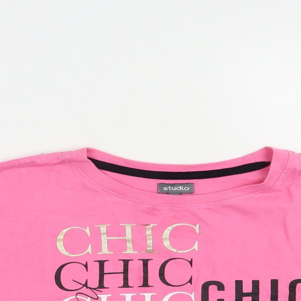 Studio Girls Pink  Cotton Cropped T-Shirt Size 12-13 Years Crew Neck Pullover - Chic