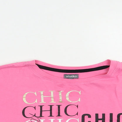 Studio Girls Pink  Cotton Cropped T-Shirt Size 12-13 Years Crew Neck Pullover - Chic