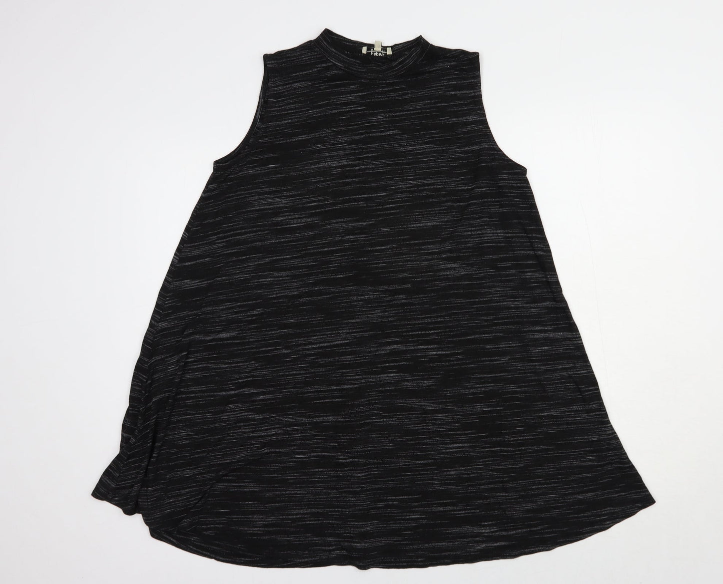 Papaya Womens Black Striped Viscose Tunic Blouse Size M Crew Neck