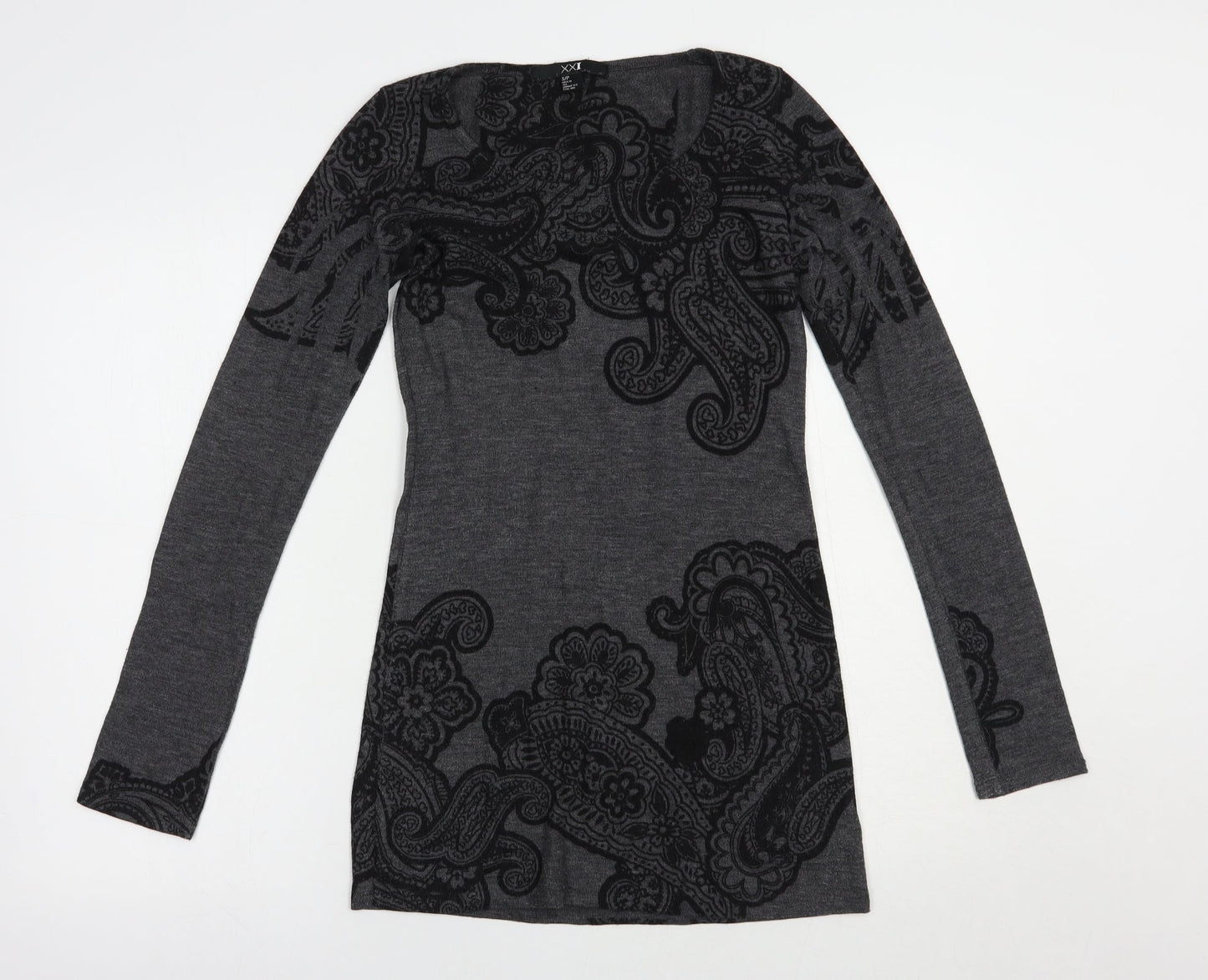 XXI Womens Grey Scoop Neck Paisley Polyester Tunic Jumper Size S