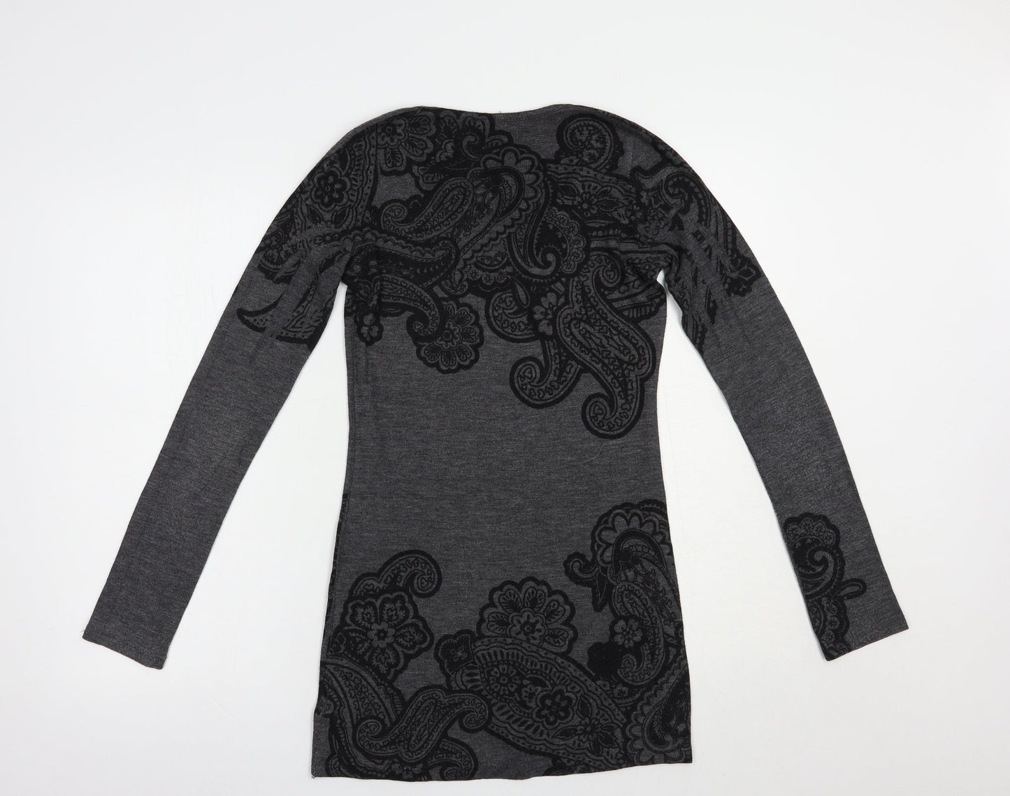 XXI Womens Grey Scoop Neck Paisley Polyester Tunic Jumper Size S