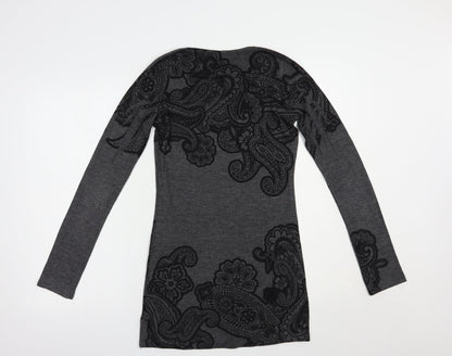 XXI Womens Grey Scoop Neck Paisley Polyester Tunic Jumper Size S