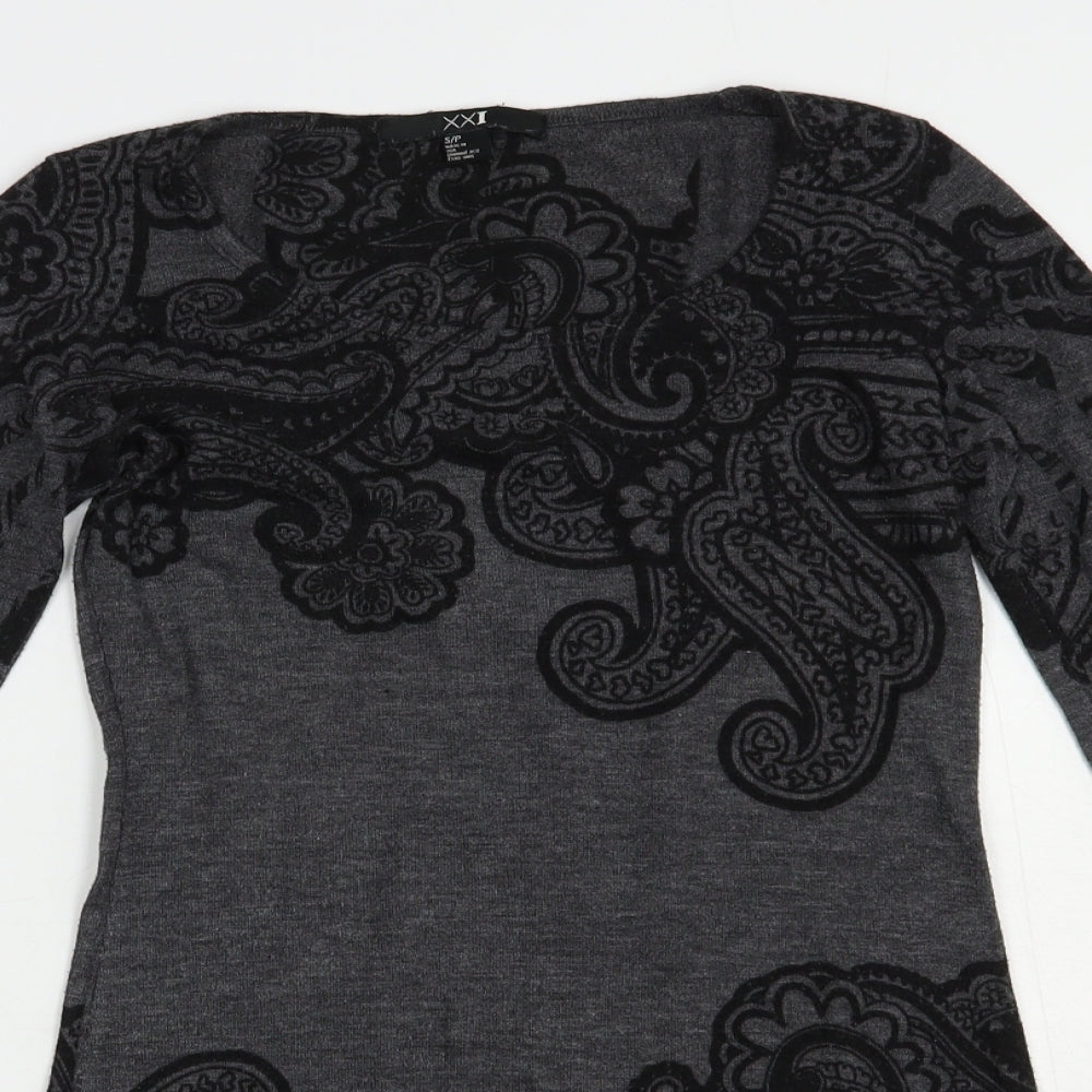 XXI Womens Grey Scoop Neck Paisley Polyester Tunic Jumper Size S
