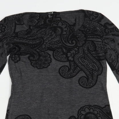XXI Womens Grey Scoop Neck Paisley Polyester Tunic Jumper Size S