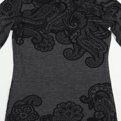 XXI Womens Grey Scoop Neck Paisley Polyester Tunic Jumper Size S