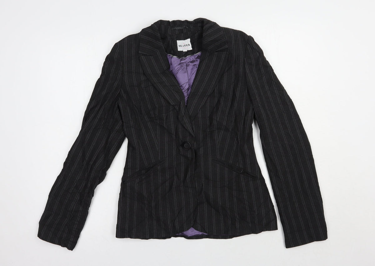 Slater Womens Grey Striped  Jacket Blazer Size 6  Button