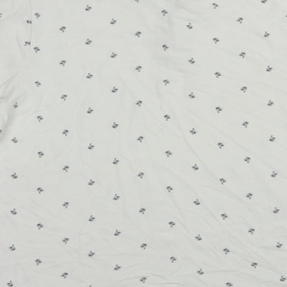 Fabric8 Mens White Geometric Cotton  Polo Size L Collared Button - Palm Tree Print