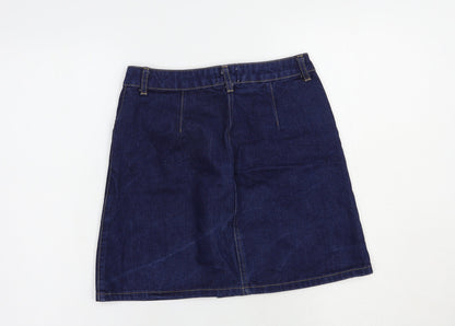 Miss Selfridge Womens Blue  Cotton Straight & Pencil Skirt Size 6   Button