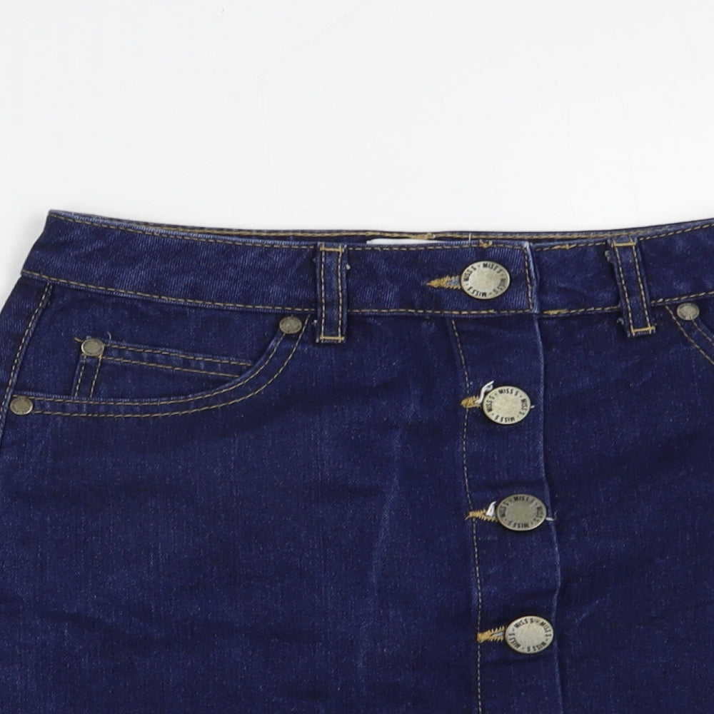 Miss Selfridge Womens Blue  Cotton Straight & Pencil Skirt Size 6   Button