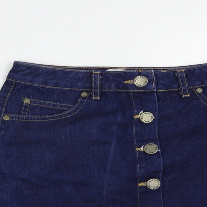 Miss Selfridge Womens Blue  Cotton Straight & Pencil Skirt Size 6   Button