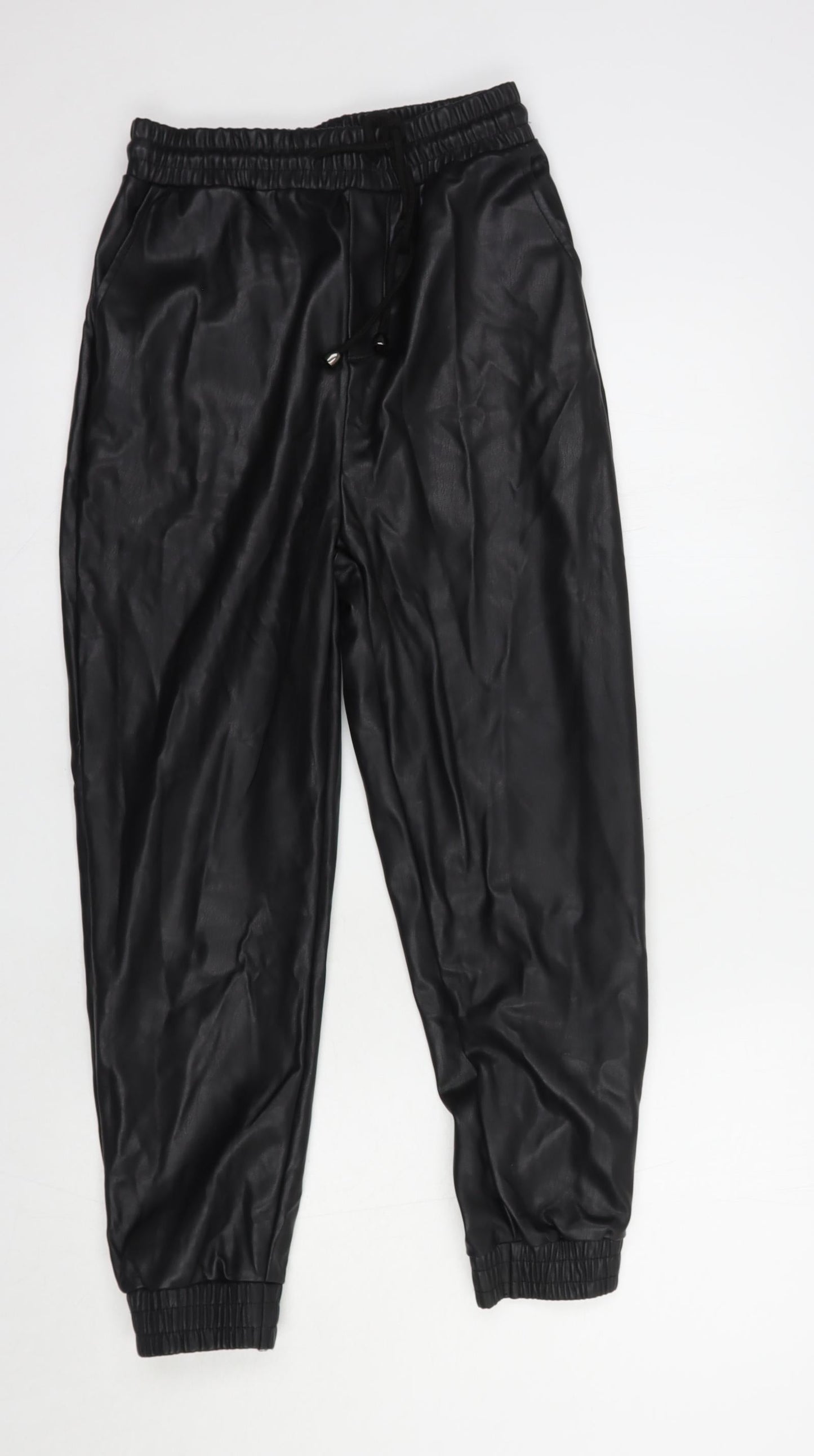 Eight Paris Womens Black  Polyurethane Trousers  Size S L25 in Regular Drawstring - Faux Leather