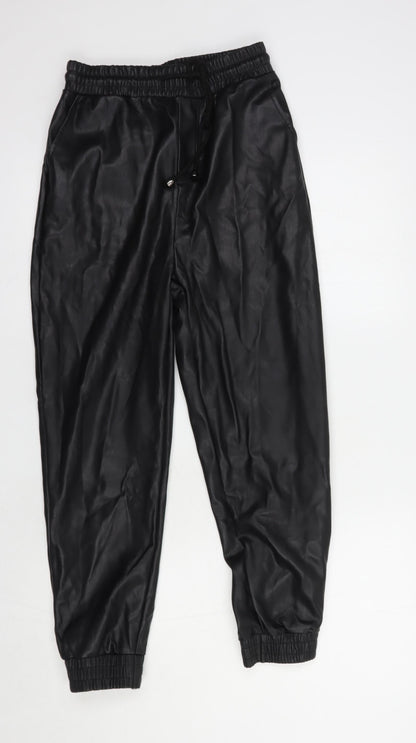 Eight Paris Womens Black  Polyurethane Trousers  Size S L25 in Regular Drawstring - Faux Leather