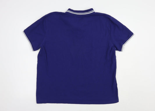 Pique Polo Mens Blue  Cotton  Polo Size 2XL Collared Button