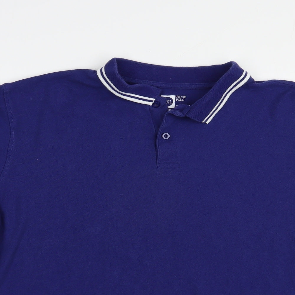 Pique Polo Mens Blue  Cotton  Polo Size 2XL Collared Button