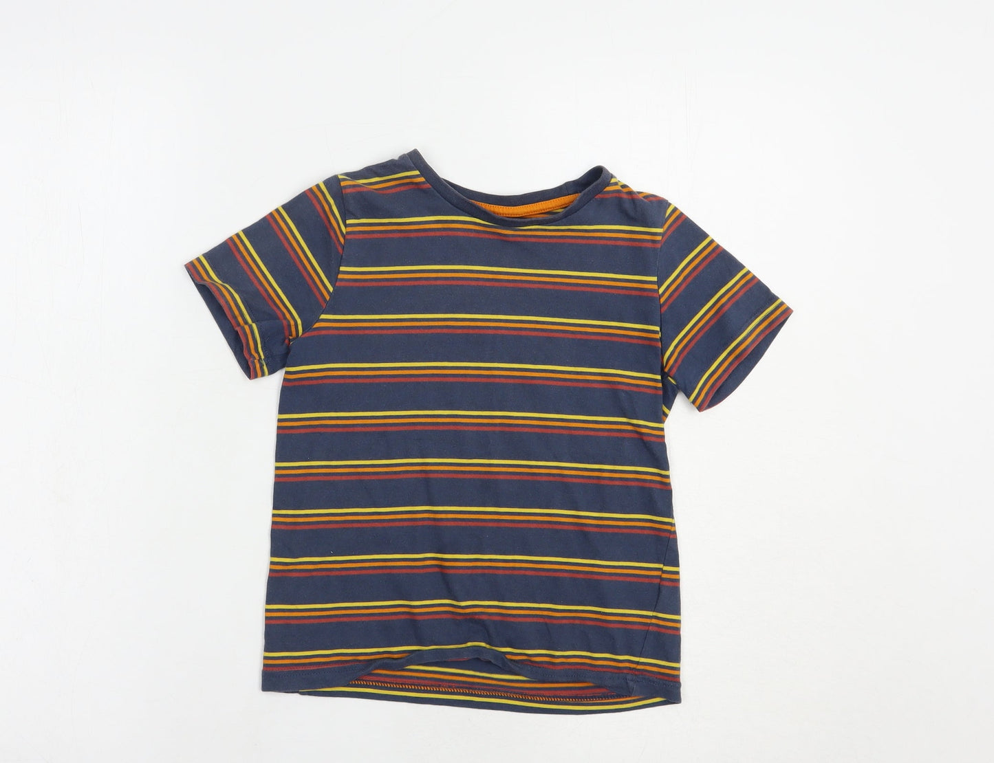 TU Boys Blue Striped Cotton Pullover T-Shirt Size 6 Years Crew Neck Pullover