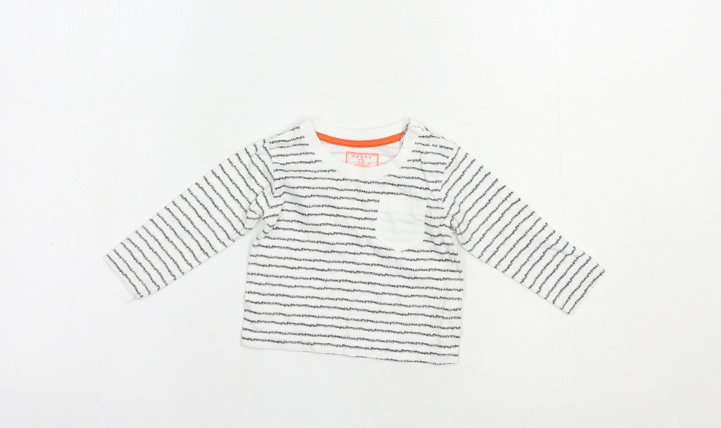Primark Baby White Striped Cotton Basic T-Shirt Size 3-6 Months Crew Neck Pullover