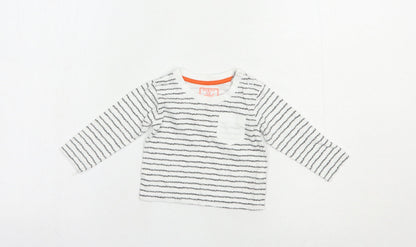 Primark Baby White Striped Cotton Basic T-Shirt Size 3-6 Months Crew Neck Pullover