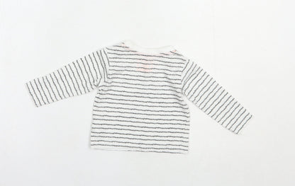 Primark Baby White Striped Cotton Basic T-Shirt Size 3-6 Months Crew Neck Pullover