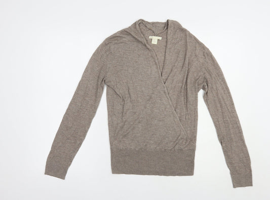 H&M Womens Brown V-Neck  Viscose Pullover Jumper Size XS