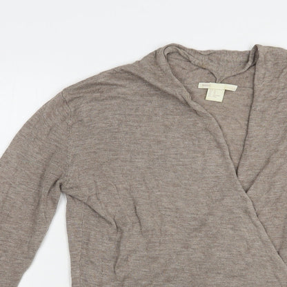 H&M Womens Brown V-Neck  Viscose Pullover Jumper Size XS